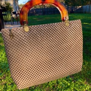 Nude Handbag with Patterned Handles